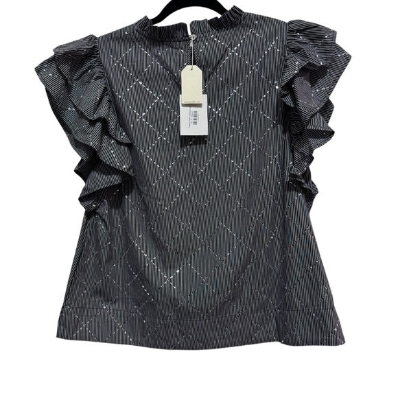 JODIFL Black / White Stripe Ruffled Sleeveless Blouse with sparkle design - Picture 11 of 16